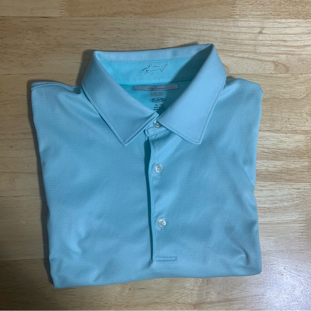 Greg  Norman Men's‎ Aqua Green Solid Golf Polo Shirt Size XL Play Dry Logo